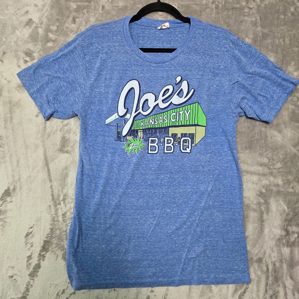 Charlie Hustle Joes Kansas City BBQ T-Shirt Blue Heather Tri-Blend Mens Medium